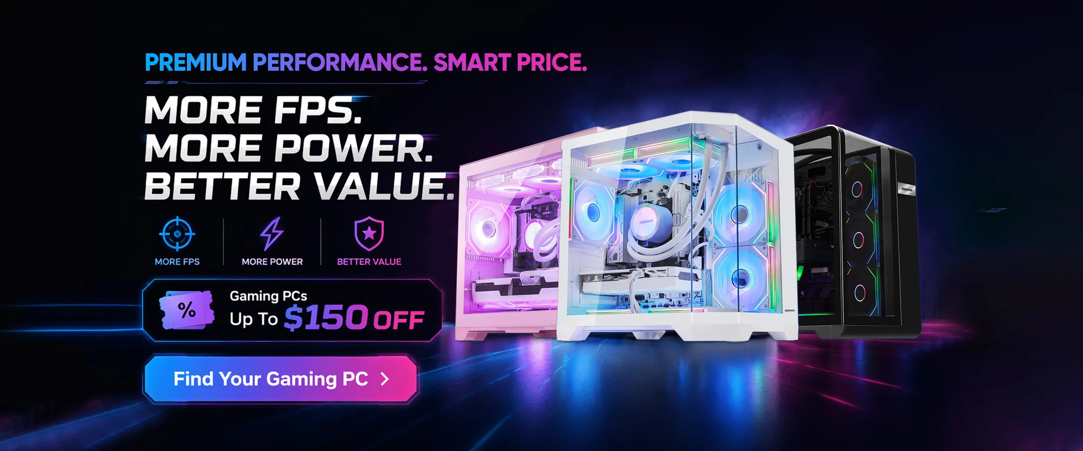 HOENGAGER promotional banner featuring the Premium Performance Smart Price gaming PC theme
